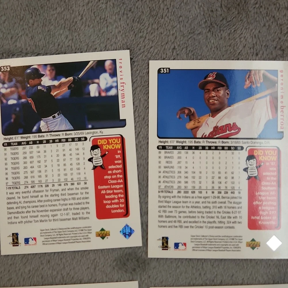 Vintage Upper Deck 1998 Collector's Choice Cleveland Indians Baseball Cards